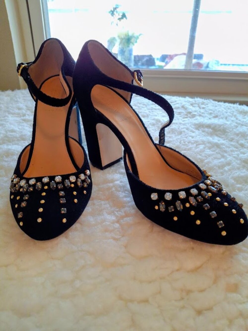 J. Crew Velvet & Crystal Embellished Heels Made in Italy – Size 8.5